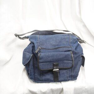 Faded Glory, Denim Purse, black leather and silver metal accents